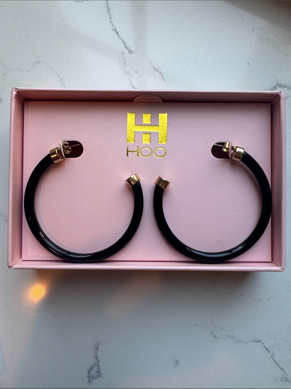 Black Hoop Earrings with Gold Accents
